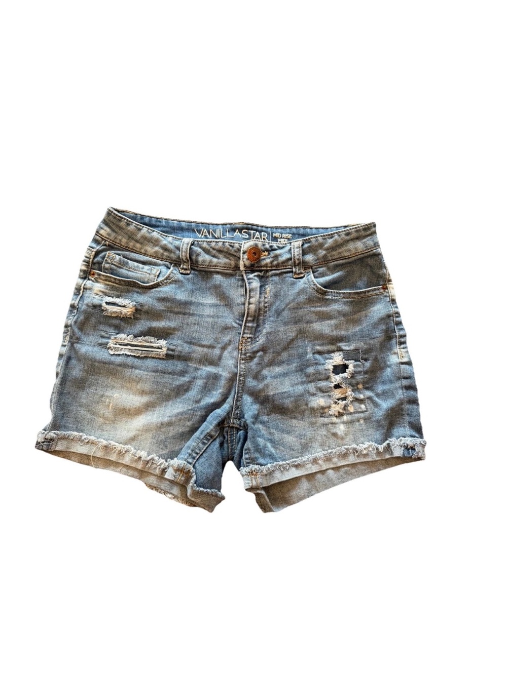 VANILLA STAR WOMEN'S JEAN MID-RISE DENIM DISTRESSED SHORTS STRETCH 7- 27”